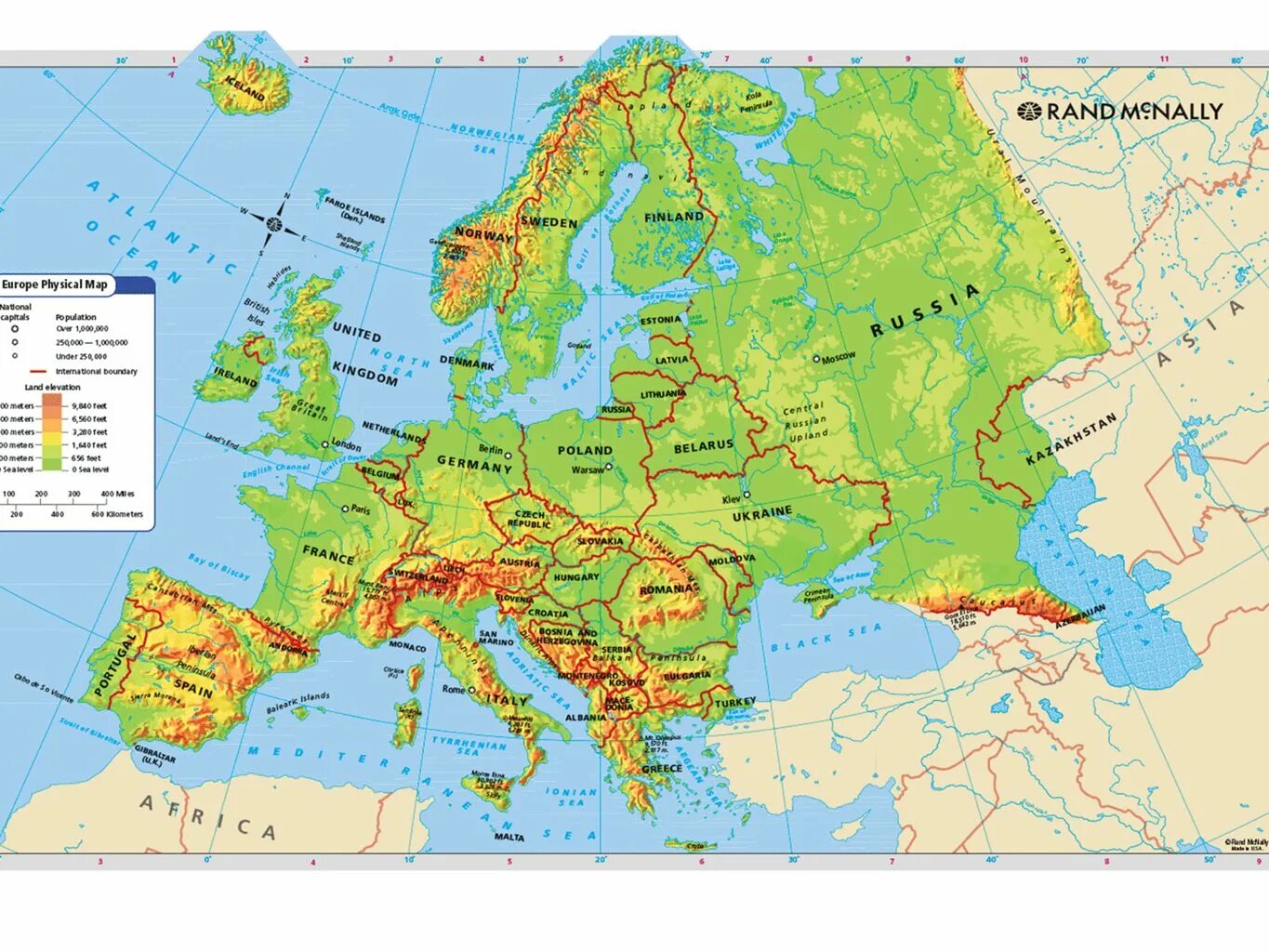 Океан на западе европы. Физическая карта Европы атлас. Карта Европы физическая крупная. Географическая карта реки Восточной Европы. Географическая карта зарубежной Европы.