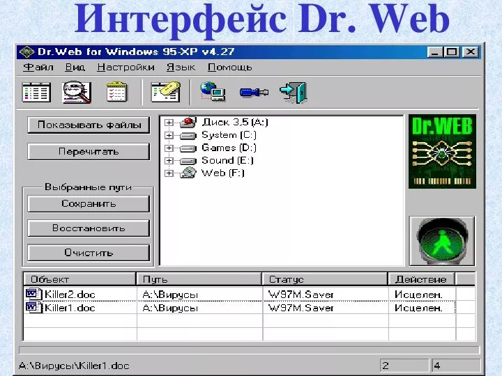 Кто изобрел программу aidstest. Dr web интерфейс. метод for прога. интерфейс dr-73. adinf, aidstest, avp, drweb. nav (symantec), scan (mcafee), virusafe (eliashim).