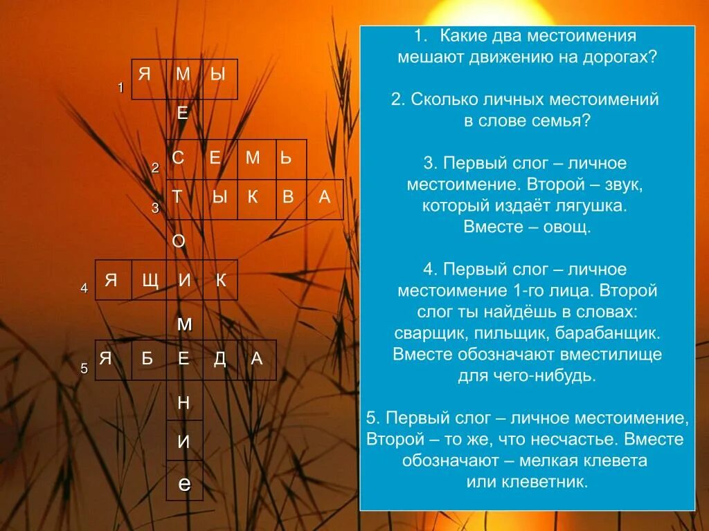 Первый слог личное местоимение. Первый слог слова личное местоимение второй слог слова. Первый слог местоимение второй то же что несчастье. Какие два местоимения мешают движению на дорогах.