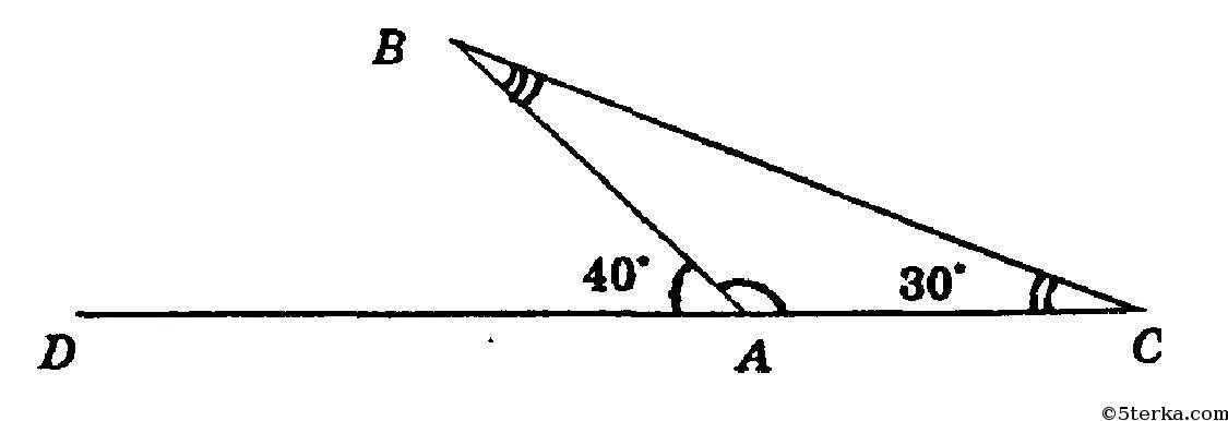 Угол 1 равен 40 градусов. Внутренний угол треугольника. У треугольника один из внутренних углов 30 а один из внешних углов 40. Угол 30. Угол 40 градусов.