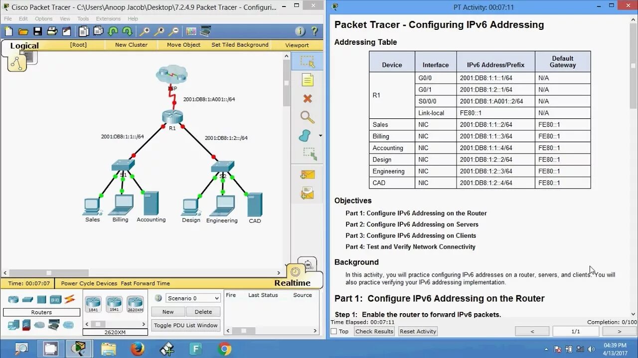 2.2.2.4 Packet Tracer - Configuring ipv4 static and default Routes. Cisco Packet Tracer 7.2. Cisco Packet Tracer 6.4.1. Cisco Packet Tracer. Настройка ipv6-адресации. Ping 6