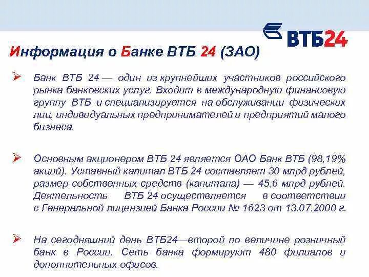 Правила банка втб. Сведения о банке ВТБ. ПАО ВТБ 24. Сообщение про ВТБ банк. ВТБ презентация.