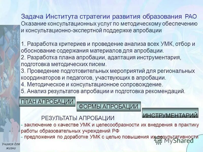 Институт стратегии развития рао. Апробация инструментария это. Задачи института. Задачи института образования. Задачи апробации.