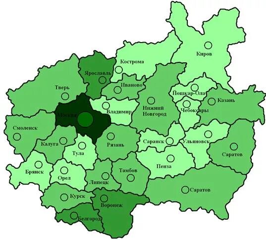 Субъекты центральной России на карте. Центральная часть России по областям. Карта центральной России с областями. ЦФО центр федерального округа.