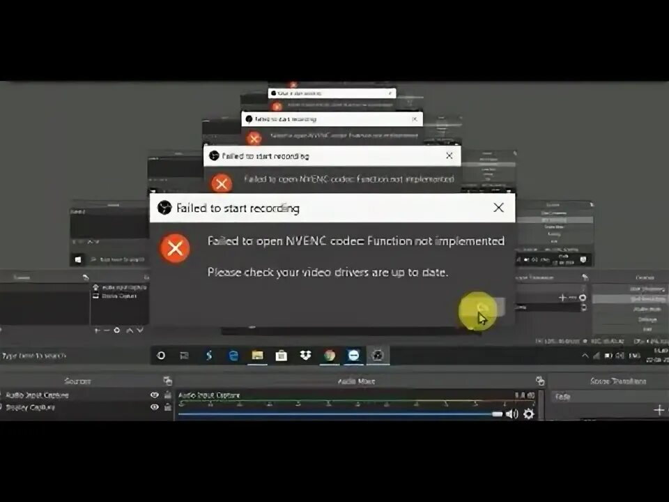 Не удалось открыть nvenc. Nvenc error obs. failed to open video codec: function not implemented. obs ошибка показа. no nvenc capable devices found obs.
