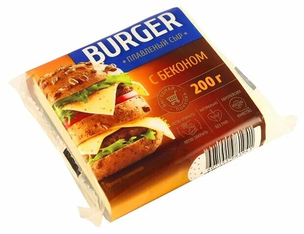 Сыр плавленный сливочный ломтики ТМ Burger (Бургер) 200 г за 115.79 ₽ - купить в