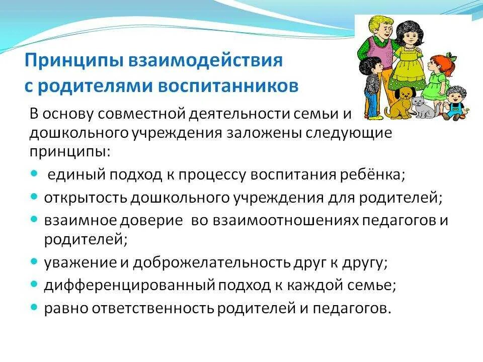 От родителей воспитанников. Принципы взаимодействия с родителями. Взаимодействие с родителями воспитанников. Деятельность с родителями в ДОУ. Взаимодействие воспитателя с родителями в ДОУ.