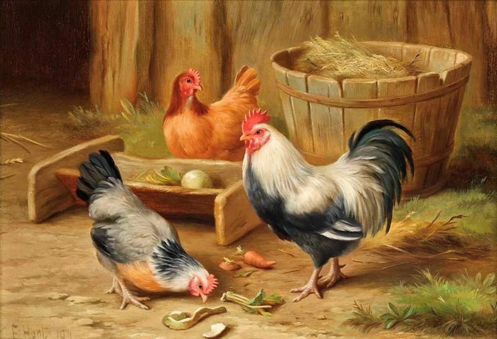 Куры встретились. Эдгар хант (edgar hunt)(1876—1955). эдгар хант птичий двор. эдгар хант куры. птичий двор. английский художник-анималист эдгар хант/edgar.
