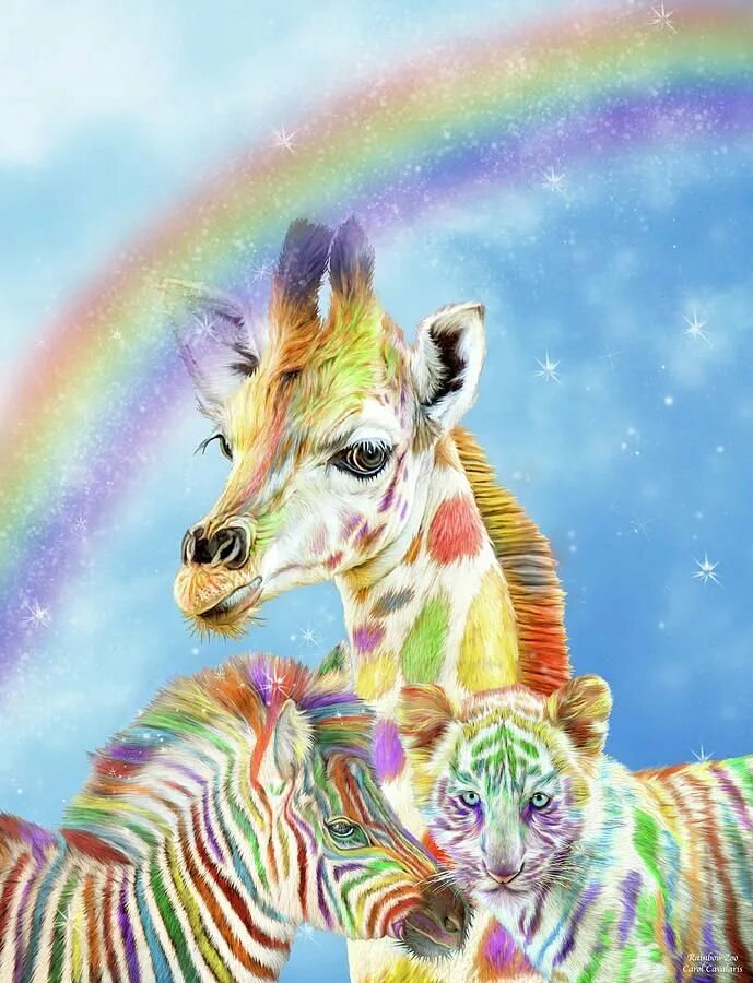 Rainbow animals. Кэрол Каваларис (Carol Cavalaris). Кэрол Каваларис картины Жирафы. Кэрол Каваларис картины тигры. Цветные животные.