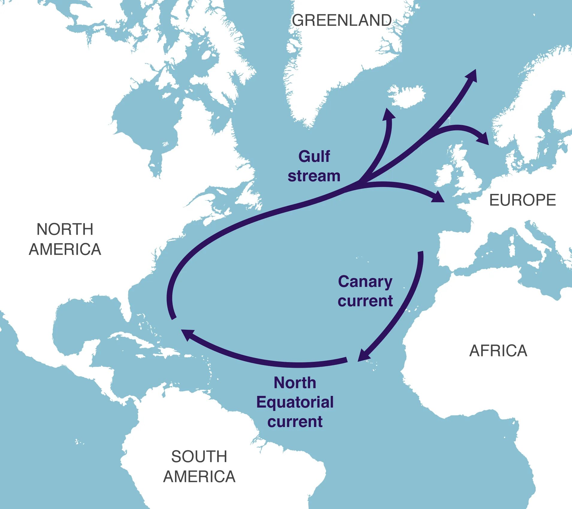 Какие течения атлантического океана. Северо атлантическое течение на карте мирового океана. Северо атлантическое течение на карте Северной Америки. Канарское течение на карте Африки. Где находится канарское течение на карте.