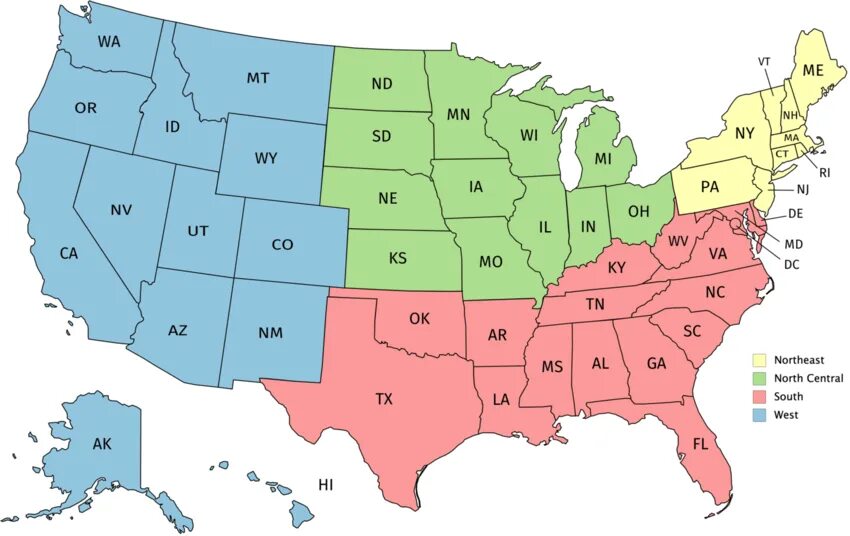 Some of the most common. Экономические регионы США. США регионы и штаты. Регионы США на карте. Запад США штаты.