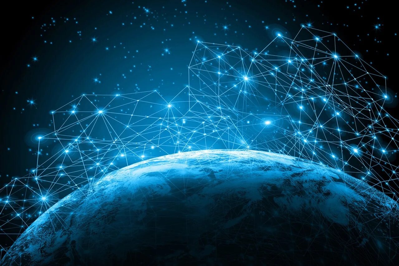 Сетевое интернет пространство. Технологичный фон. цифровая вселенная. космос технологии. интернет в космосе.