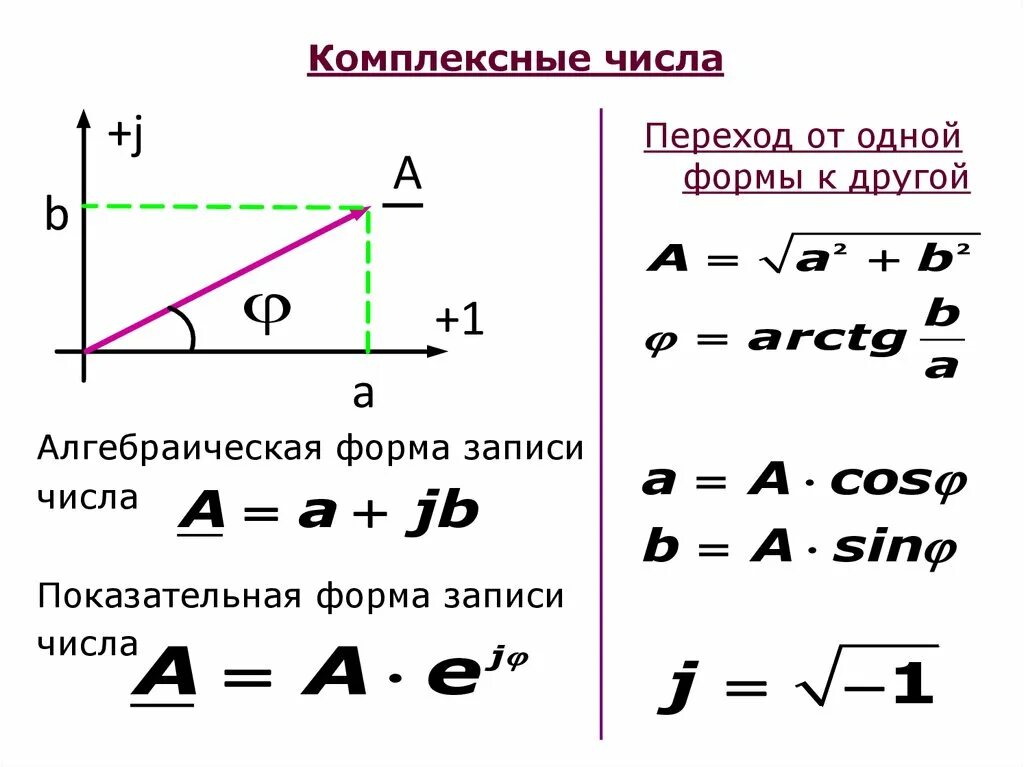 Нахождение фазы комплексного числа. Показательная форма комплексного числа. Переход от показательной к алгебраической форме комплексного числа. Фаза комплексного числа.