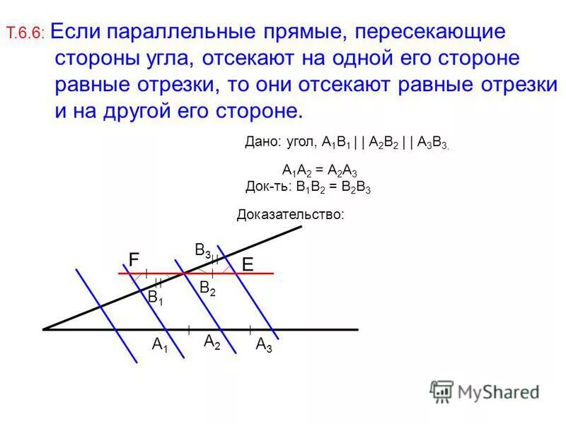 Теорема фалеса обобщенная теорема. Параллельные прямые пересекающие стороны угла отсекают. Теорема фалеса. Теорема о пропорциональных отрезках. Геометрия теорема фалеса.