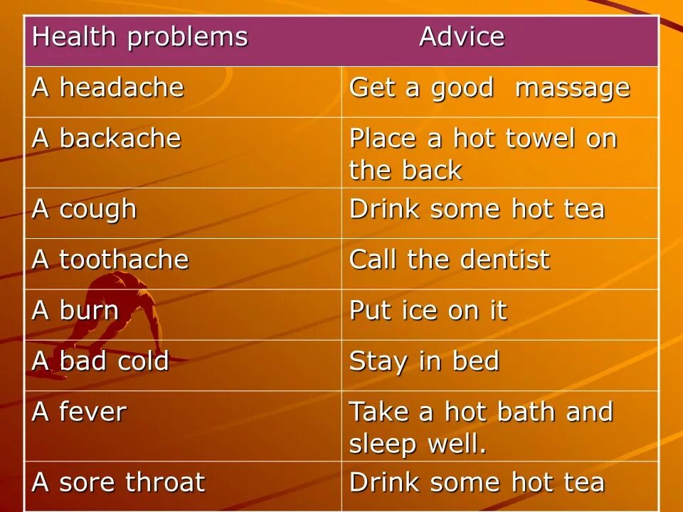 Match the advice. Health problems. Health английский. Задания Health problems. Health problems презентация.