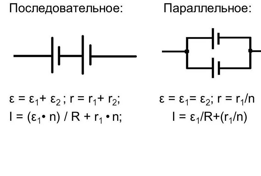 Соединение источников батареи. Соединение источников питания последовательно и параллельно. Последовательное подключение источников тока. Последовательное соединение источников тока схемы формулы. Соединение источников тока последовательно и параллельно.