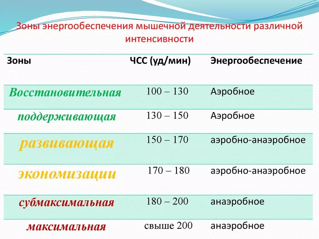 Что значит умеренная активность. Системы энергообеспечения мышечной деятельности. Зоны энергообеспечения мышечной деятельности. Режимы энергообеспечения тренировки. Механизмы энергообеспечения двигательной деятельности.