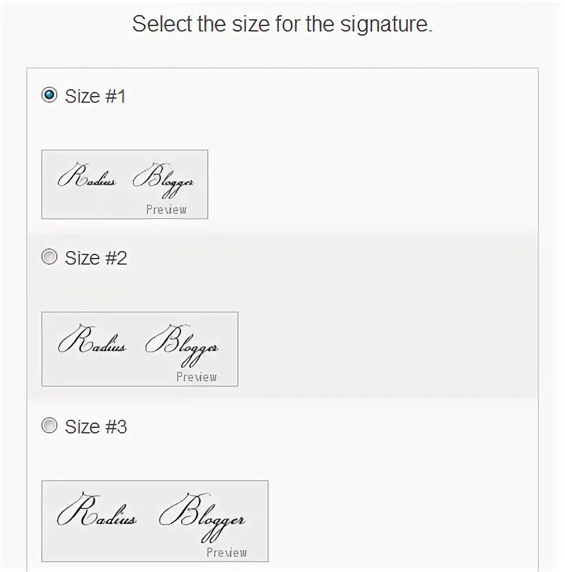 Sizes signature. Sizes signature