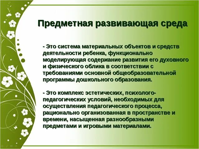 Определение развивающей среды. Определение развивающей среды