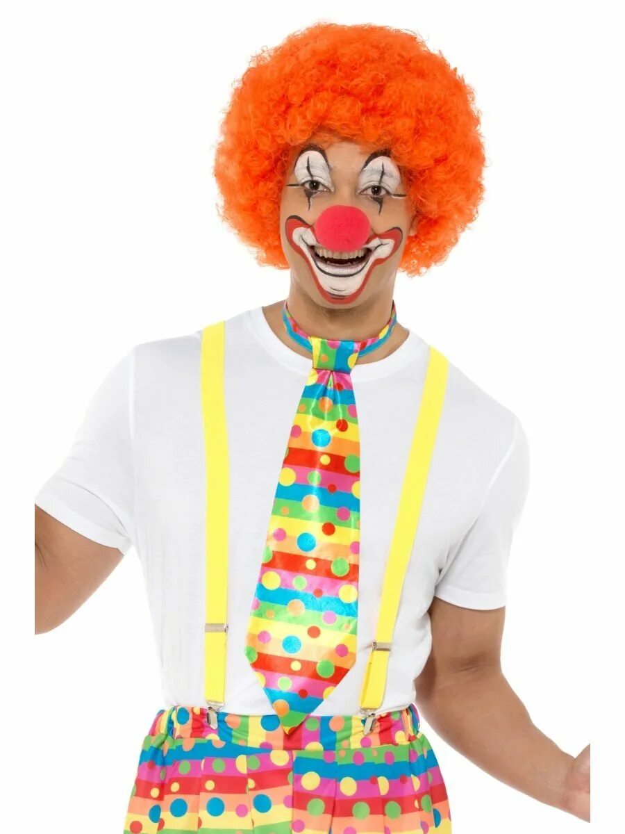 Галстук клоуна. Клоунский галстук. Рубашка клоуна. Парик клоуна. Подтяжки клоуна.