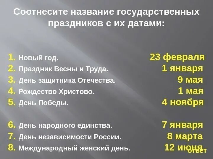 Дата государственный сайт. Соотнесите название праздников их датами. Соотнеси название государственных праздников с датами. Соотнести название государственных праздников с датами. Соотнеси названигосударственных праздников с их датами:я.