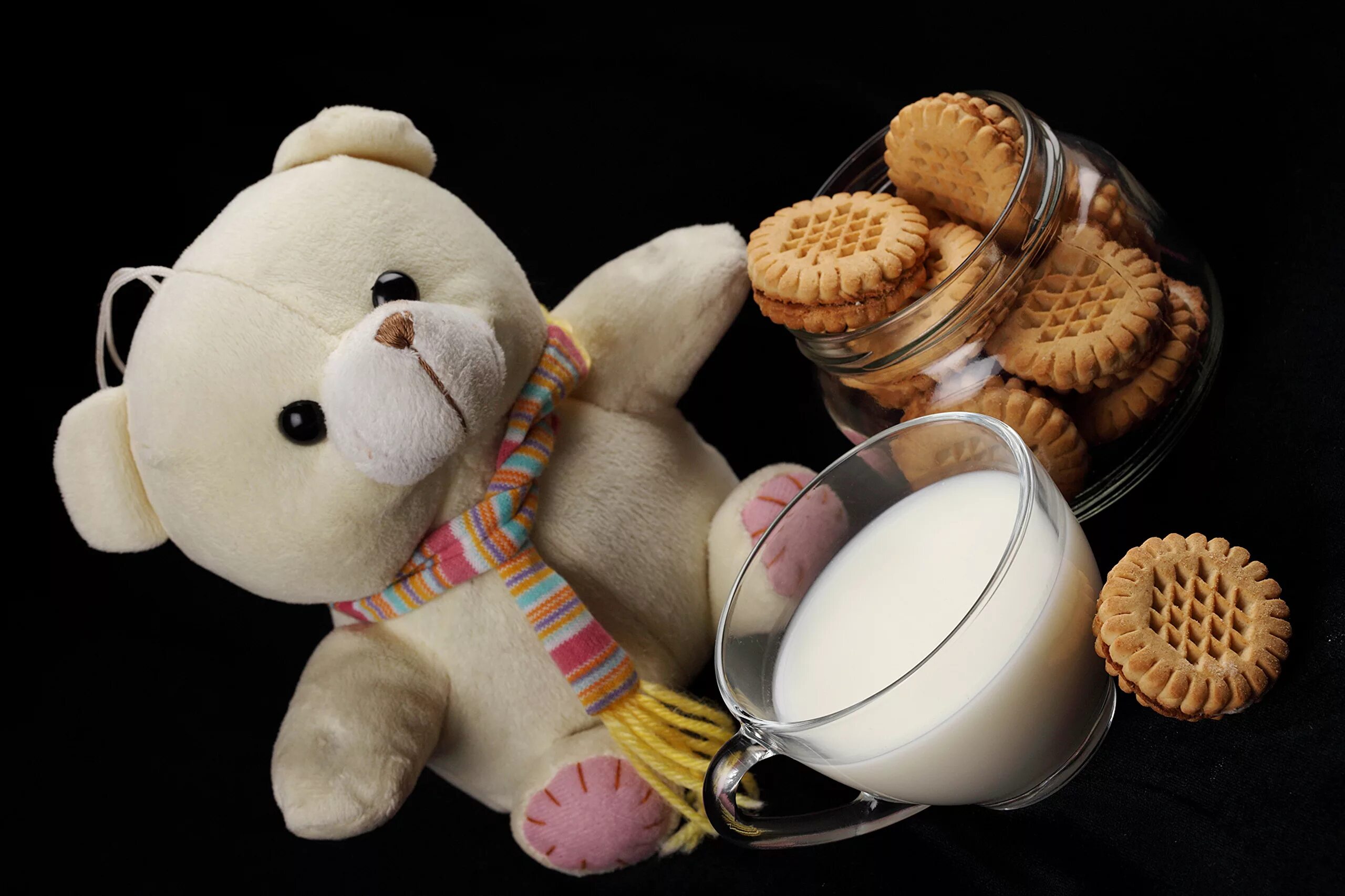 Белый медведь ест с рук. Мишка тедди кушает. Печенье с молоком. Медвежонок с пирожком. Мишка кушает.