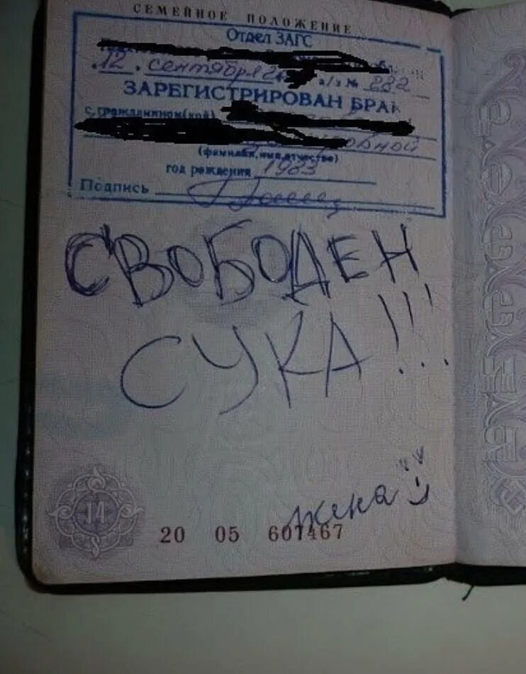 Семейное положение разведен. Семейное положение в паспорте приколы. надпись в паспорте свободен сука. печать в паспорте о браке прикол. прикольные надписи на паспорт.