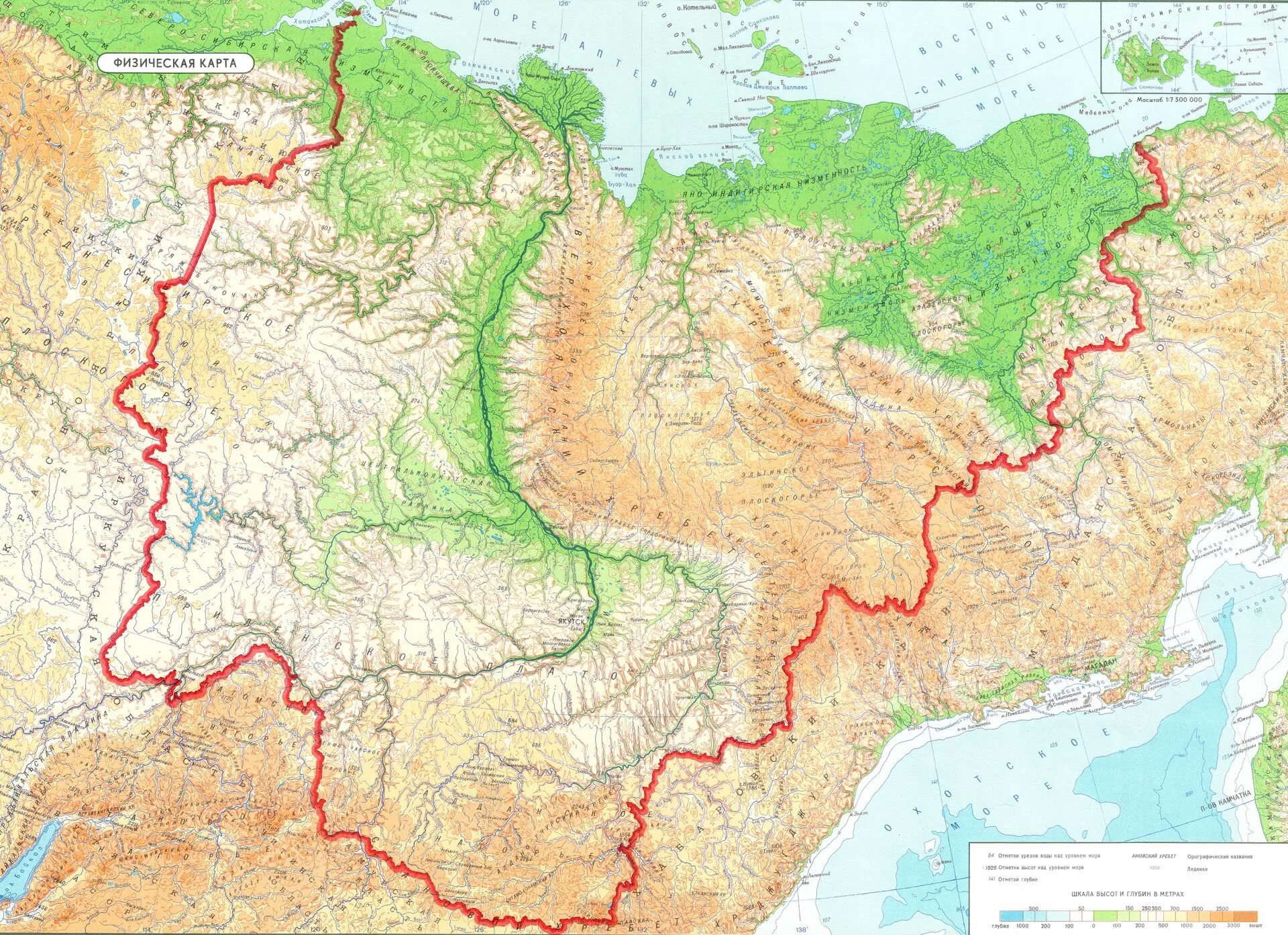 Бассейн реки Колыма. Река Индигирка на карте России физической.