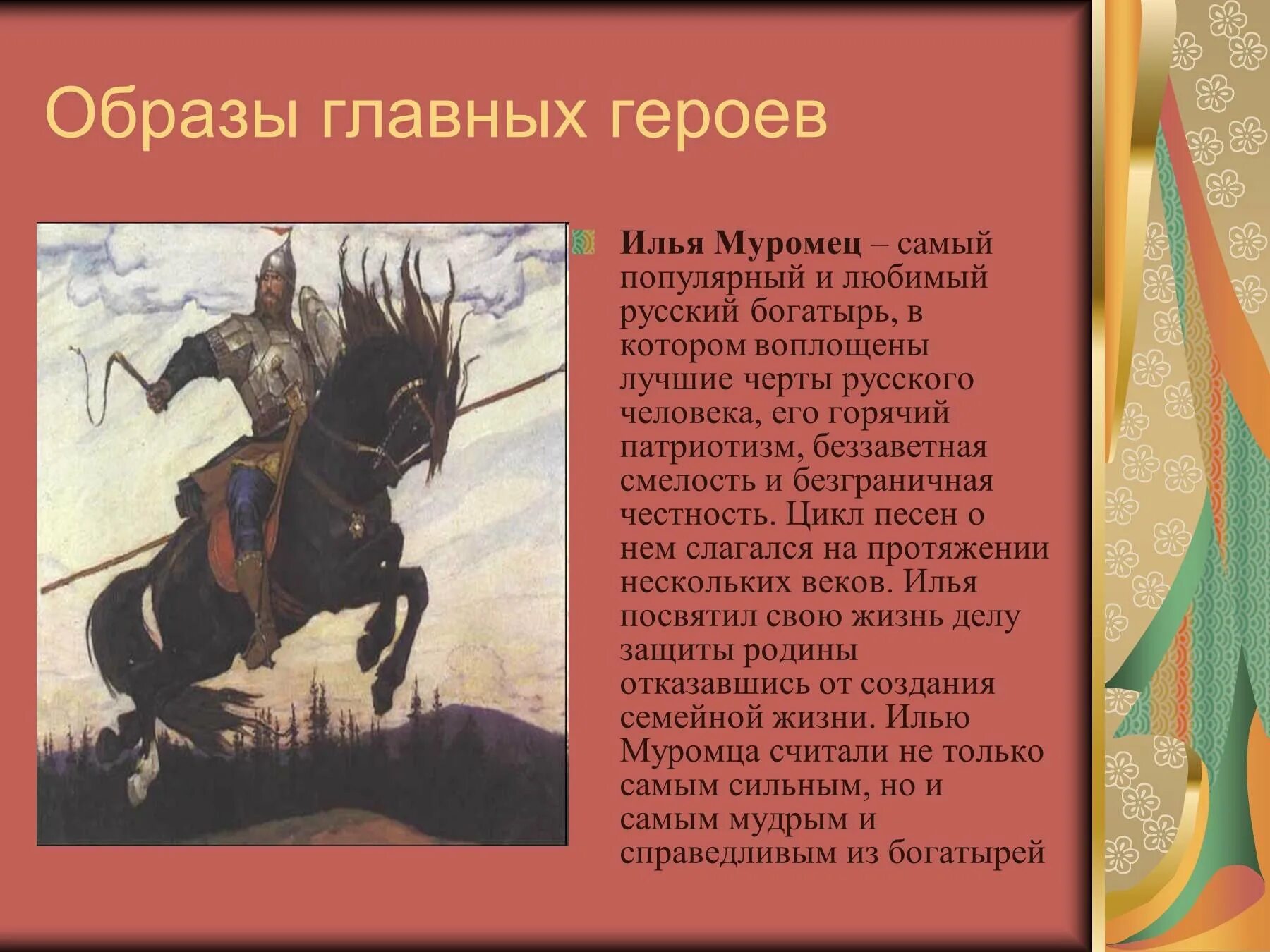 Героев народных произведений. Образ литературного героя. Сообщение о былинном герое.