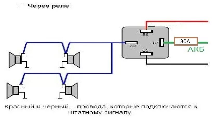 Подключить второй сигнал. Схема подключения реле звукового сигнала. Схема установки сигнала через реле. Схема подключения автомобильного сигнала. Схема подключения сигналов через реле от Волги.