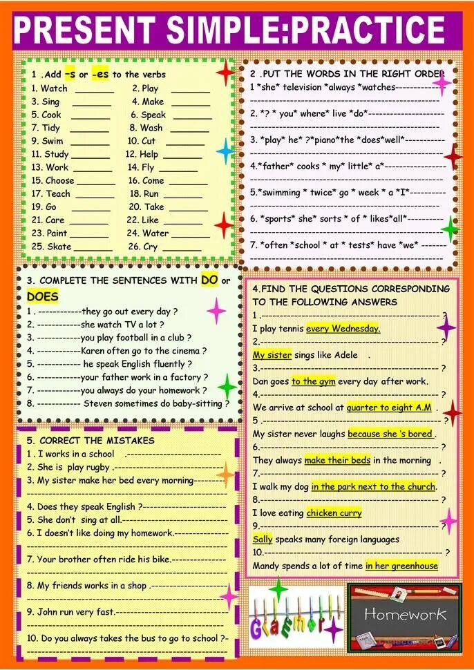 Make the sentences and read them