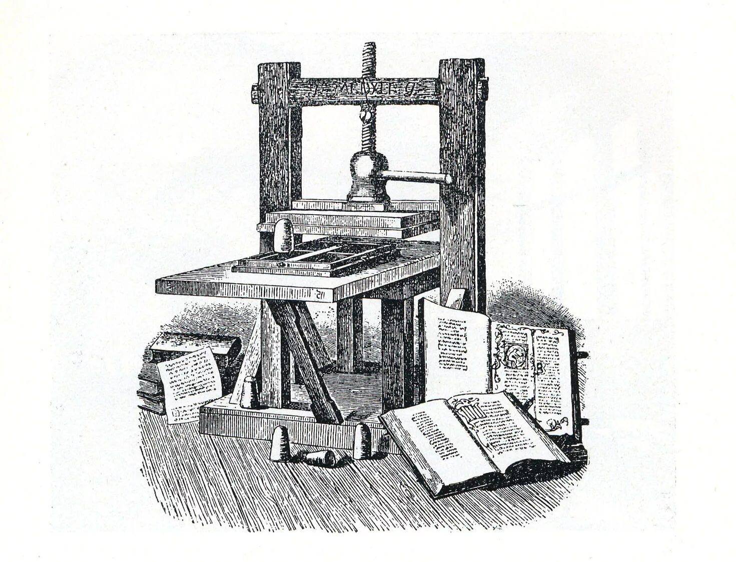 Картинка первые. Книгопечатный станок Иоганна Гутенберга. Иоганн Гутенберг первый печатный станок. Иоганн Гутенберг изобрел книгопечатание. Изобретение Иоганна Гутенберга печатного станка.