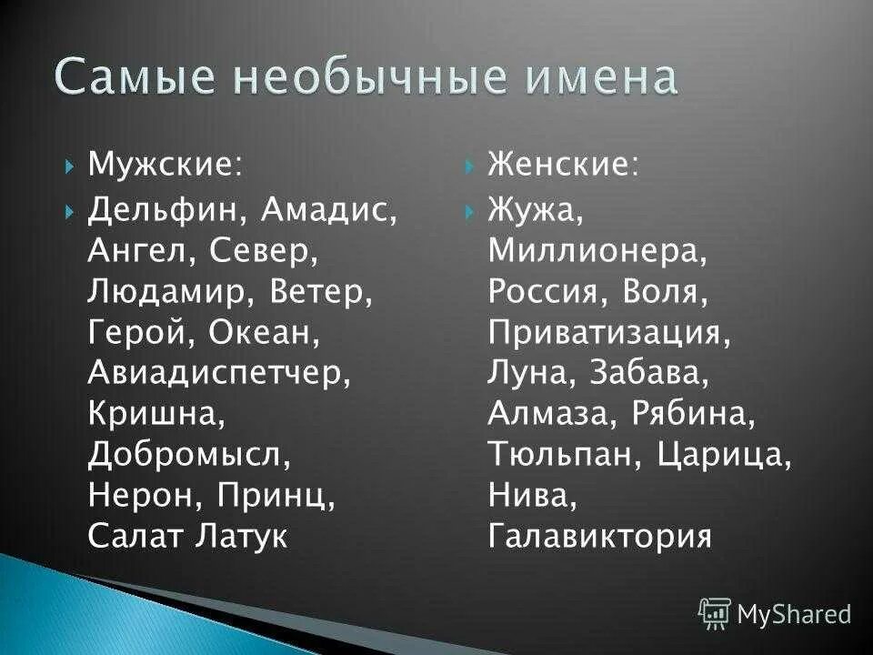 Необычные имена. Самые странные имена. Необычные имена детей. Самые странные мужские имена.