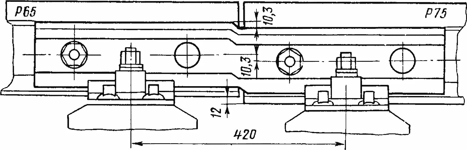 Максимальный зазор в изолирующем стыке. Переходной стык рельсов р65-р50. Стыковые скрепления рельсов р65 чертеж. Стыковое скрепление рельсов р65. Болтовой стык рельсов р65.