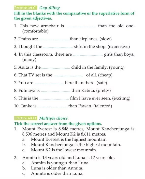 Complete the gaps with the right comparative