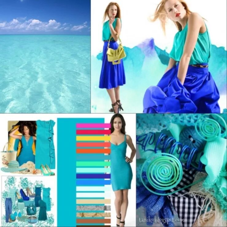 Сочетание цветов в одежде цвет морской волны. Сочетание бирюзового. Сочетание синего и бирюзового. Бирюзовый цвет сочетание в одежде. Бирюзово голубая гамма в одежде.