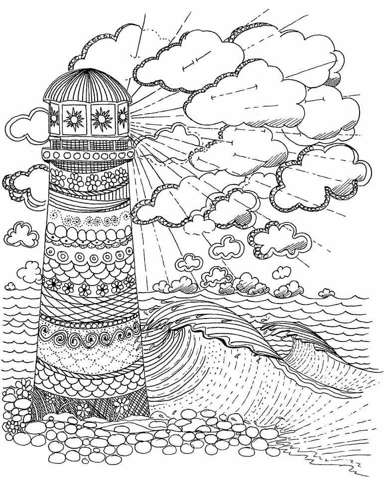 Корабль антистресс. Раскраска антистресс пейзаж. Раскраска для взрослых море. Раскраска антистресс Маяк. Раскраска антистресс море.