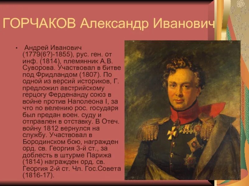Горчаков 4 читать. Горчаков 1812.