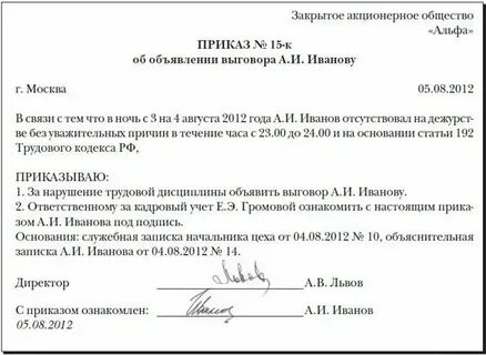 Вынесение взыскания