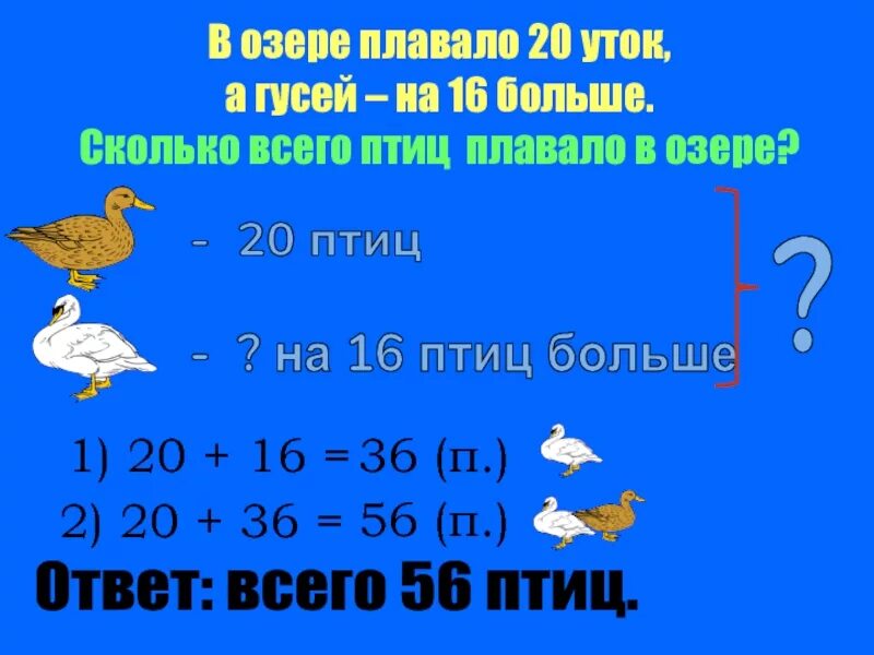 Задачи про озеро. Сколько всего уток. В пруду плавали несколько уток. Презентация с заданием утки. В пруду плавали несколько уток и 16.