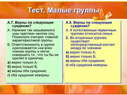 Малые социальные группы тест