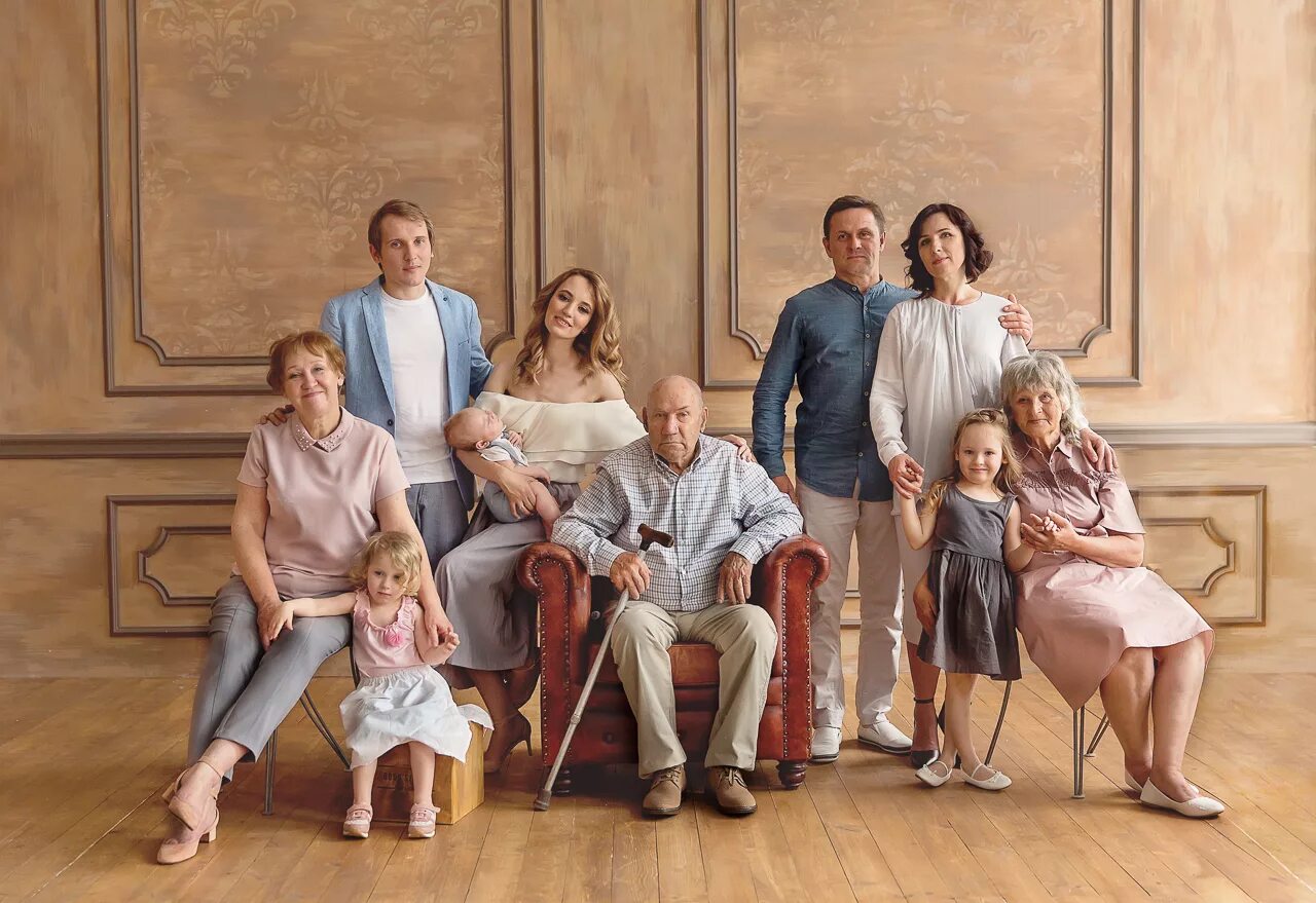 Родственник 4 поколения. Семейные портреты Реймонд. Большая семья. Семейный портрет. Фотосессия большой семьи.