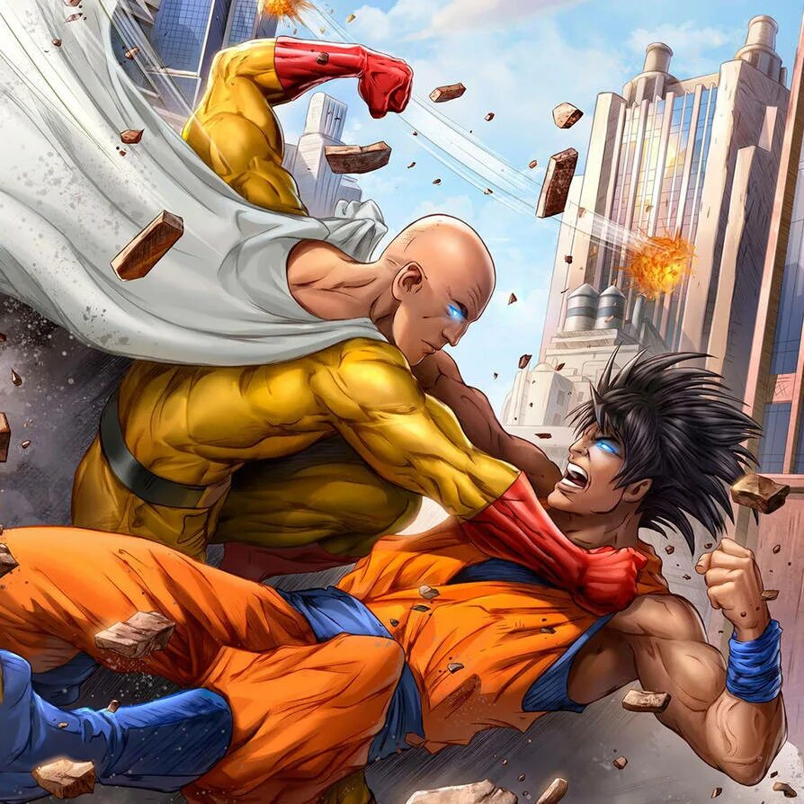Кто сильнее сайтама или гоку. Сайтама против Гоку. Goku vs Сайтама. Сон Гоку vs Сайтама. Сон Гоку против Сайтамы.