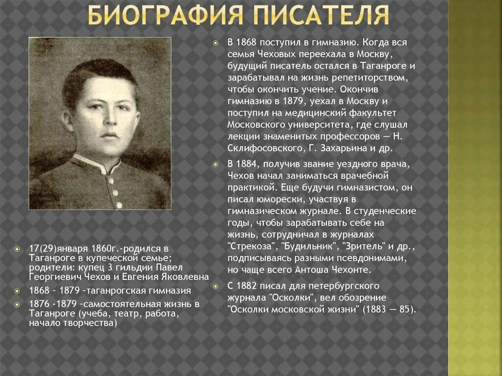 Биография писателя. А П Чехов биография. Биография русских писателей. Сообщение про писателя