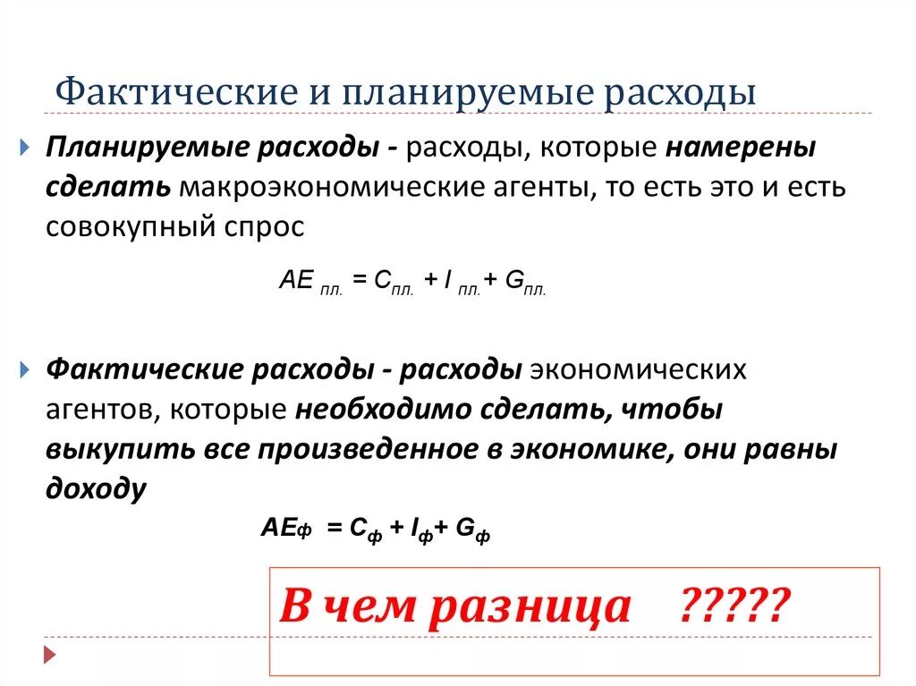 Фактические расходы счет. Фактические и планируемые расходы. Уравнение планируемых расходов. Планируемые и реальные расходы. Фактические расходы это.