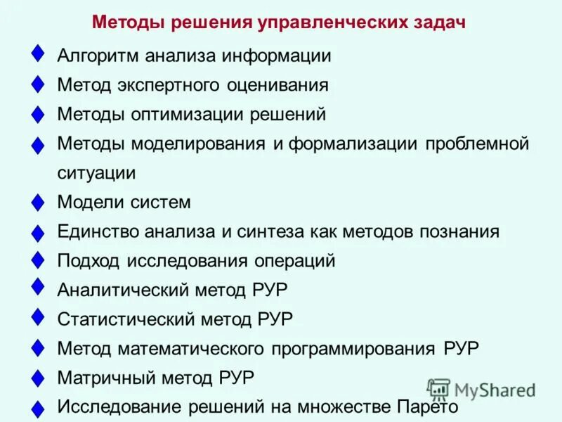 Методы управленческих решений задачи