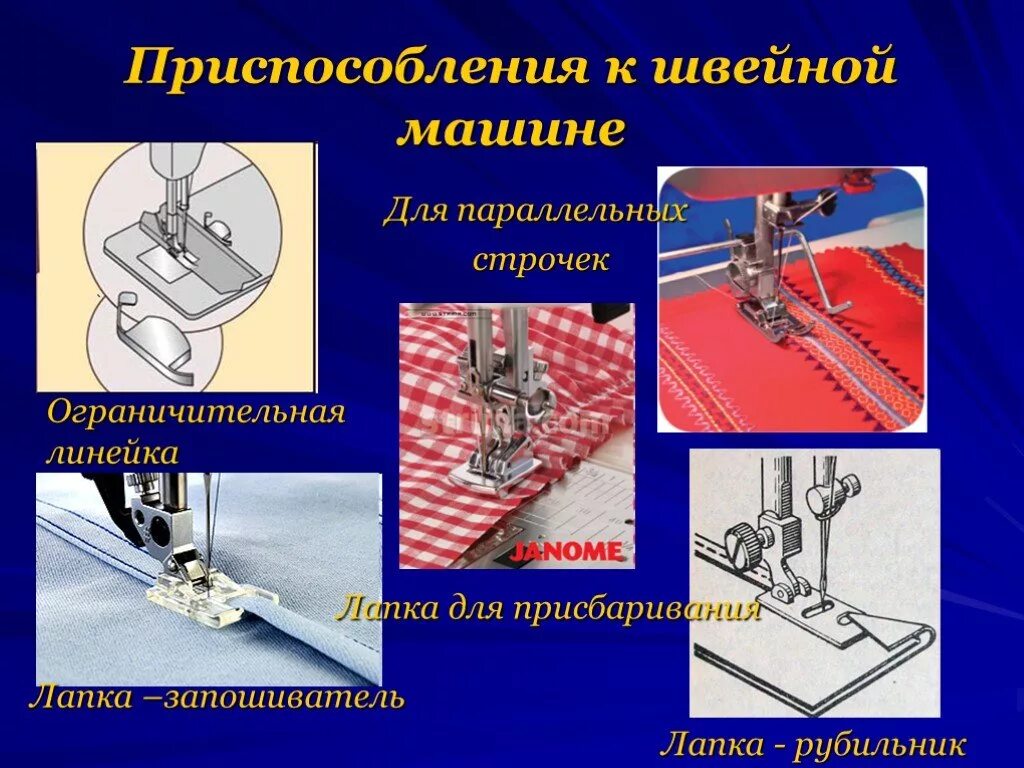 Приспособление другими словами. Приспособления для швейной машинки. Приспособления малой механизации для швейных машин. Приспособлении современных швейных машин. Назовите приспособления для швейных машин..