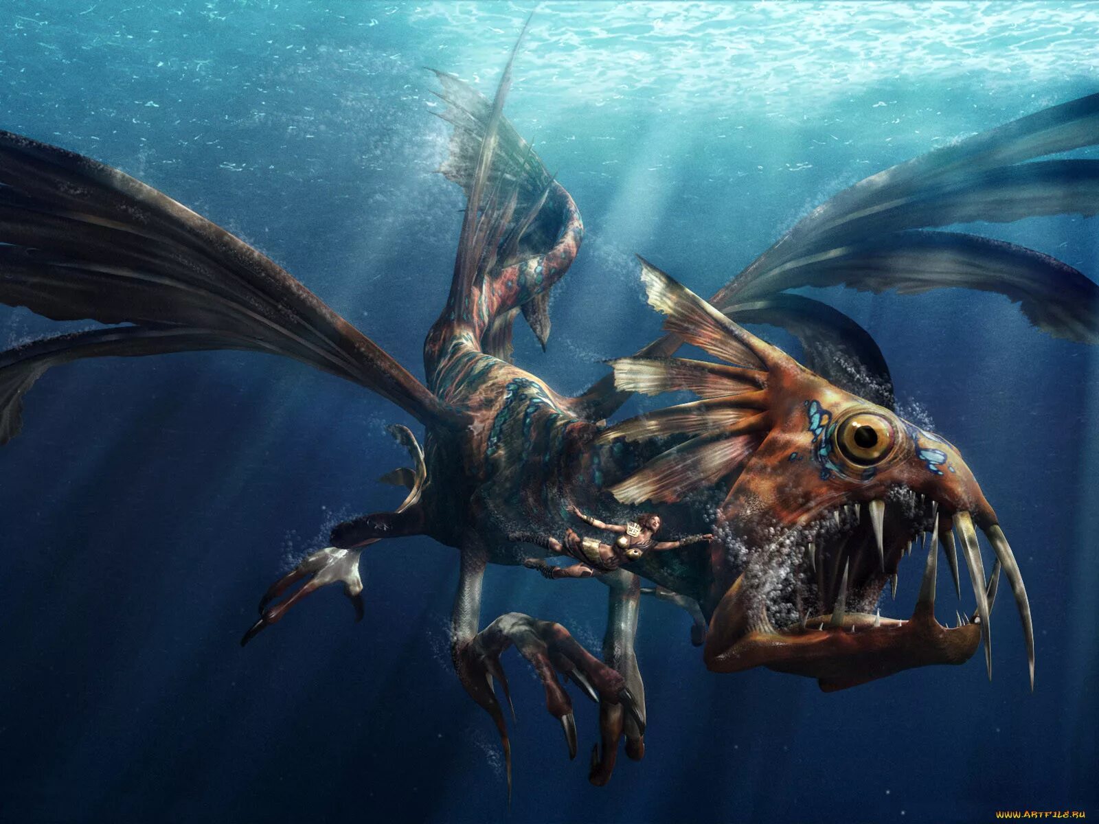 Морской дракон (Draco Marinus). Подводные монстры. Фантастические существа. Необычные морские существа.