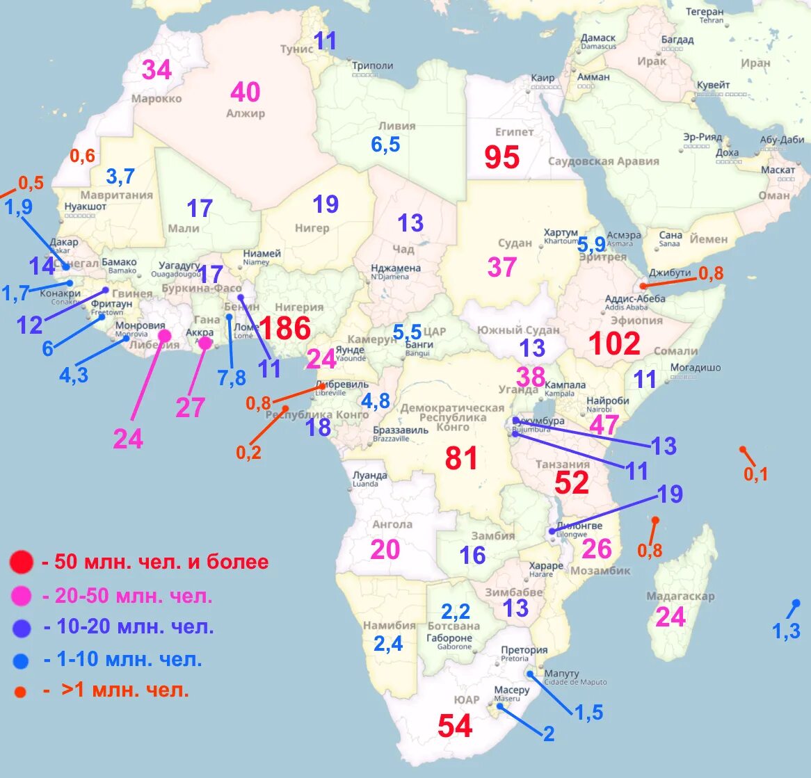 Африканские страны по численности населения карта. Карта численности населения Африки. Самая большая Страна в Африке по населению. Население Африки по странам карта. 10 самых крупных стран африки
