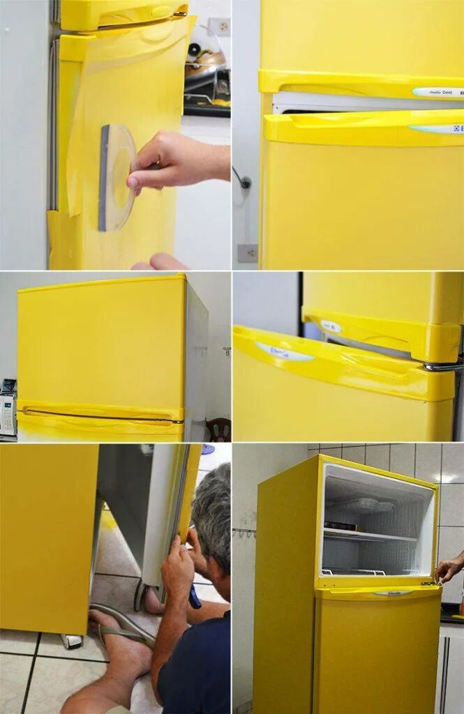 Покрасить холодильник в домашних условиях какой краской. Покрасить холодильник. Желтый холодильник. Перекраска холодильника. Перекрашенный холодильник.